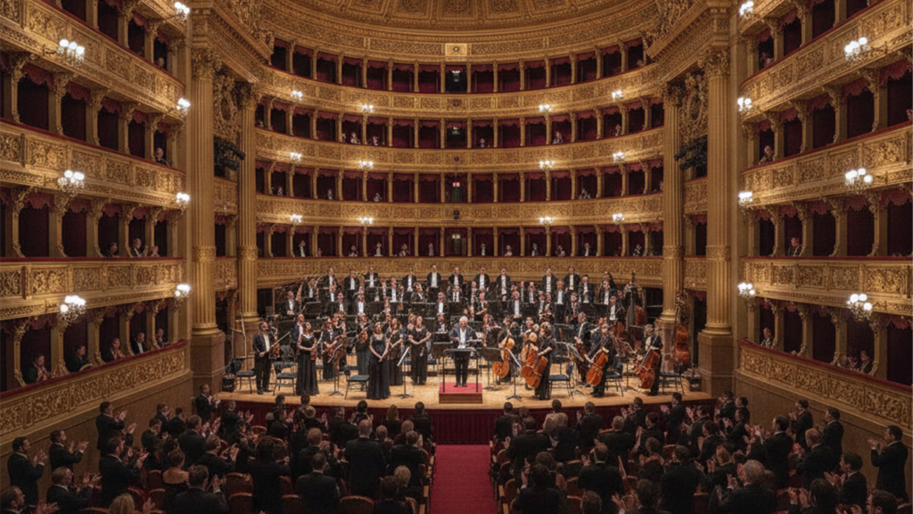 concierto de opera en un teatro con orquesta y publico en Espana imagen 1