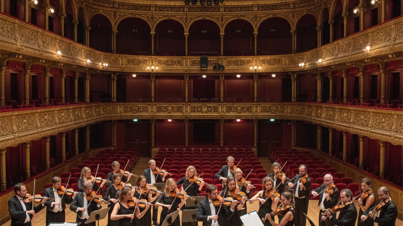 musicos de orquesta tocando el violin en un concierto