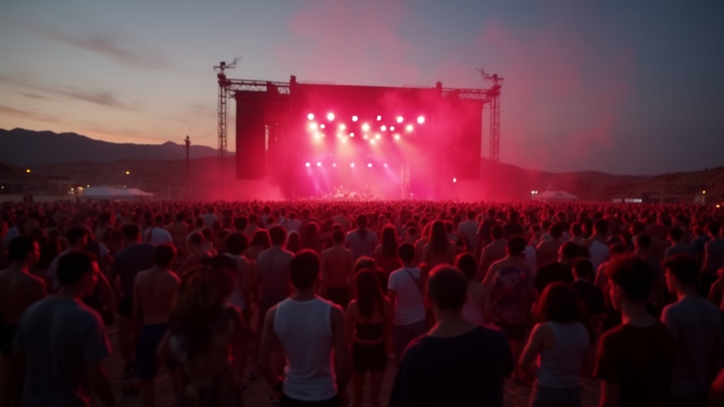 público en festival de música electrónica al atardecer en España