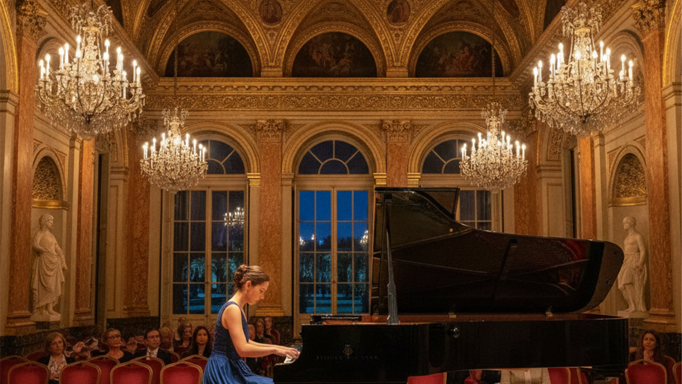 pianista tocando en un salon de palacio en la Quincena Musical