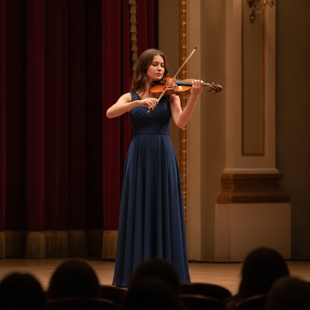 violinista actuando en concierto de musica clasica