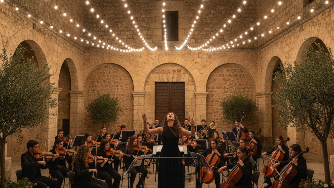 orquesta joven tocando en un patio historico