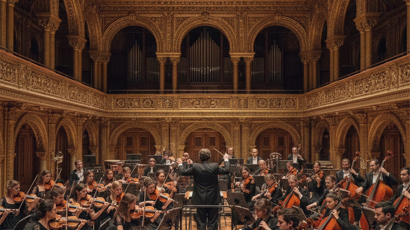 orquesta de camara tocando en un teatro